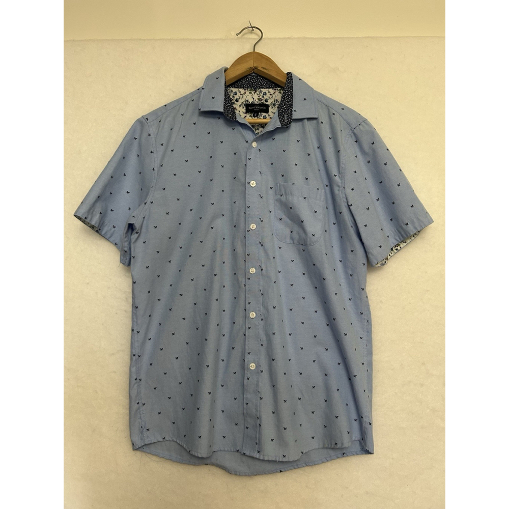 Rue Saint Patrick Button Down Pollockstown Leaf Short Sleeve Camp Shirt Pocket